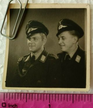 029 Ww2 Orig.  Photo German Officers Portrait Lanyard Medal Ranks Text 2 X 2 Inch