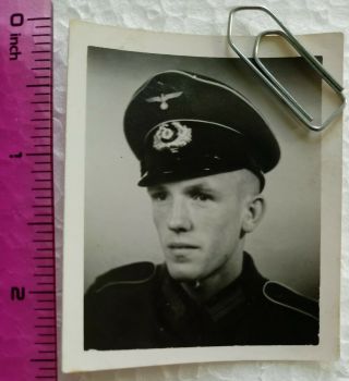 03 Ww2 Orig.  Photo German Officer Portrait Cap Ranka 2 X 2.  5 Inch