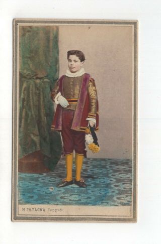 Boy In Ornate Outfit C1870s Hand Tinted Cdv Photo By Petagna Rome Italy