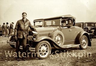 1930s Era Photo Negative Car Roadster Automobile Auto Convertible Leather Jacket