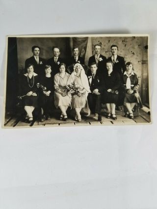 Rare Vintage Collectible Real Photo Postcard Wedding Party Newlyweds 1890 