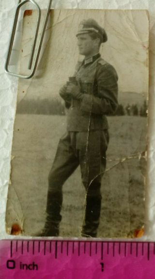 029 Ww2 Orig.  Photo German Officer Binoculars Text 1.  5 X 2.  5 Inch