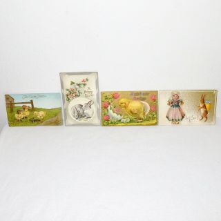 Vintage Holiday Postcards Easter 1910 Chicks Bunny Girl Joyful Greetings Antique