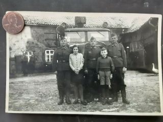 Ww2 German Group Photo Wehrmacht Soldiers With Kids In Front Of A Truck