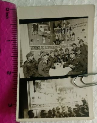 05 Ww2 Orig.  Photo 2in1 German Soldiers Celebration Text On Wall 2.  5 X 3.  5 Inch