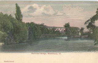 Vintage Postcard Railroad Bridge Middlebury Vermont River Waterway Photo Nature