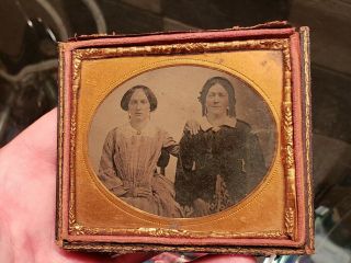 Sixth Plate Tintype Of Sisters In Ratty Half Case