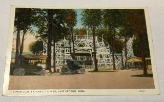Vintage Postcard Arnolds Park Lake Okoboji Iowa Pippin Coaster Amusement Park