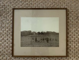 Large 53cm Framed 1930s Fox Hunt Photo Blackmore Vale Hounds At Sherborne Castle