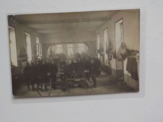 Wwi French Photo Postcard Soldiers In Room Flag War Ww I Vtg Photograph Ww1