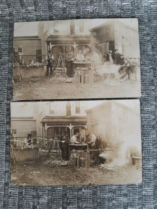 Vintage Real Photo Postcard Silver Lake Mn Men Butchering Chickens Farm