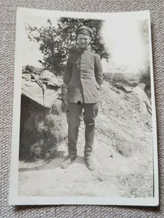 Ww1 German Army Photo - Soldier In Trenches 8.  5 X 6 Cm