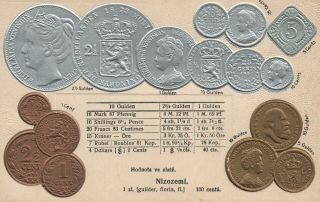 Vintage Netherlands Embossed Copper Silver & Gold Coins Postcard - Walter Erhard