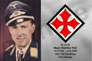 738 Aviation Art Luftwaffe Pilot Photo Postcard Gunther Rall Colour Ww2 Jg 52