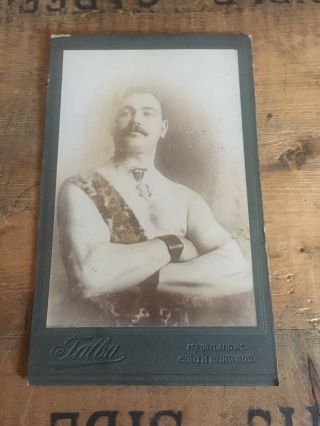 Antique Cabinet Card Strongman Weightlifter Leopard Skin Bodybuilder Medal