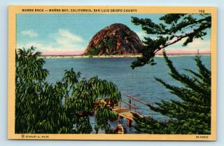 Morro Bay,  Ca Morro Rock Vintage Postcard San Luis Obispo County