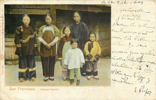 San Francisco - Chinese Family (china Town ?) - Vintage Postcard 1903 To France