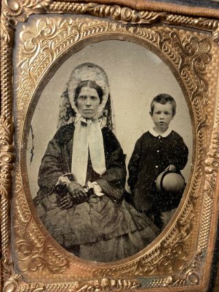 Large Size Antique Tintype Vintage Photo Mother And Son Civil War Era