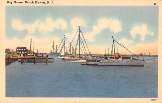 Beach Haven Jersey Bay Scene Boat In Harbor Vintage Postcard Aa33749