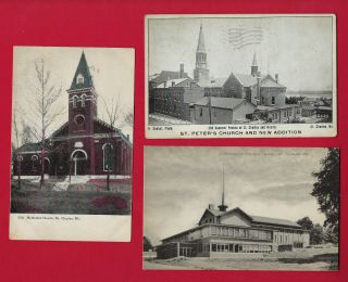 3 St.  Charles,  Mo Vintage Church Postcard Views,  One In 1922,  Very Fine