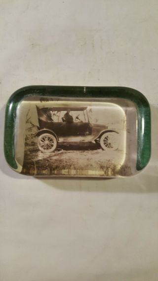 Vintage Antique Car Black And White Photo In A Paper Weight Green Felt Backing