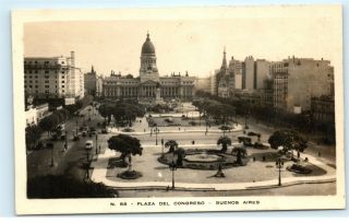 Plaza Del Congreso Buenos Aires Argentina Rppc Vintage Real Photo Postcard C61