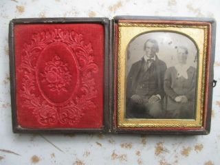 Ca.  1860 Tintype Photo Of Older Couple,  In Leather Case