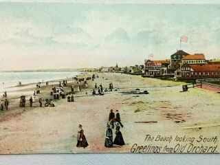 Vintage Postcard 1900 ' s Beach Looking South Old Orchard ME Maine Ocean 2