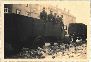Ww2 Young German Soldiers On Back Of Truck Vehicles Snow Real Photo C1940s