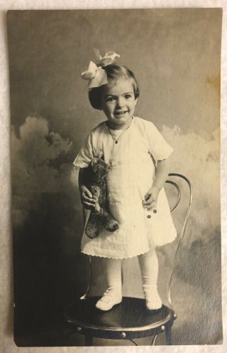 Vintage 1920 Rppc: Adorable Little Girl With Her Teddy Bear,  Note On Back