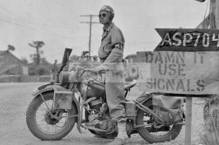 American Military Police Officer On A Harley - Davidson Motorcycle Ww2 Photo 257