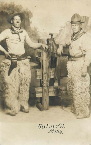 Duluth Minnesota - 2 Men Dressed As Cowboys - Owl Studio Old Real Photo Postcard
