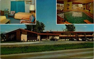 Aloha Inn Madison Wisconsin Vintage Postcard Old Cars And Pool View A9