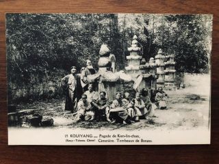 China Old Postcard Mission Chinese Pagoda Children Kouiyang Kien Lin Chan