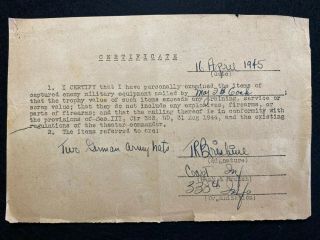 Wwii 83rd Division Capture Paper Certificate For 2 German Army Hats