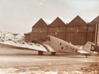 Wwii Photo Captured ? German Aircraft Plane Junkers D - 1088 In Front Of Hanger
