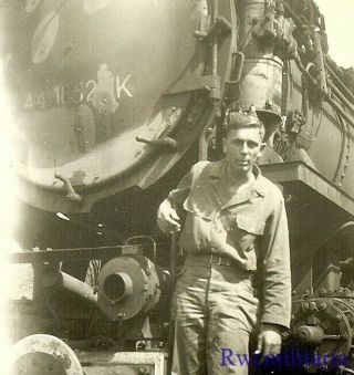 Fantastic Us Soldier Posed W/ Captured German Locomotive Train; Ulm 1945