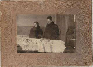 1910s Big Post Mortem Dead Girl Child Funeral Coffin Weird Russian Antique Photo