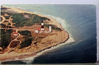 York Ny Long Island Montauk Point Lighthouse Aerial Postcard Old Vintage Pc