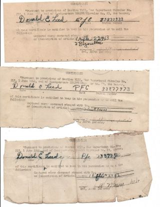 3 Orig World War Two Ww2 Captured German Weapons Documents 307th Guns Bayonets