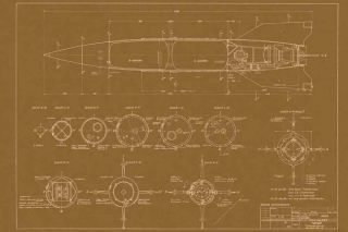V - 2/ A - 4 Rocket Layout Brownline Blueprint In German From Captured Plans