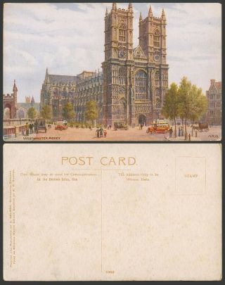 A.  R.  Quinton Artist Signed Old Art Postcard Westminster Abbey Street London 1053
