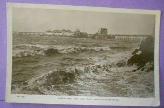 H.  J.  120 Rp Postcard C.  1912 Rough Sea & Old Pier Weston Mare Somerset
