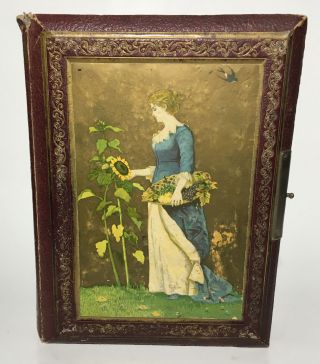 Antique Victorian Photo Album With Lady On The Cover Decorative Red