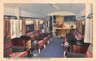 Santa Fe Railroad Chief Lounge Car Fred Harvey Vintage Postcard Aa37995
