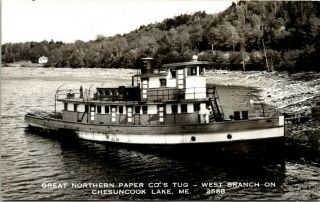 Great Northern Paper Company Tugboat West Branch Vintage Real Photo Postcard