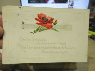 Victorian Era Old Postcard Illinois Paris Fond Greetings Poppy Flower Friendship