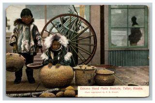 Vintage Postcard,  Teller Alaska,  Eskimo Hand Made Baskets