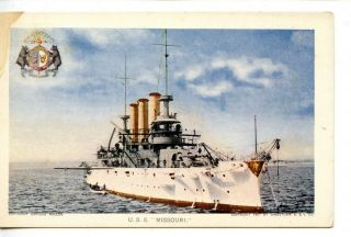 Uss Missouri Military Battleship - 1907 Jamestown Exposition - Vintage Postcard