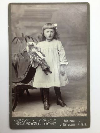 Adorable Girl Holding Toy Doll Cabinet Card Antique Photograph Sittingbourne Uk